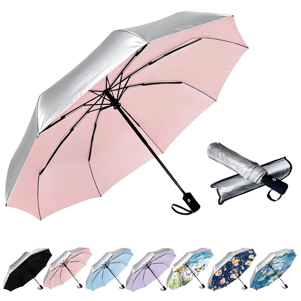 SIEPASA Windproof Travel Umbrella - Automatic Compact Folding Umbrella for Rain, Small Portable Windproof Umbrellas for Men Women and Teenagers (Navy Blue)