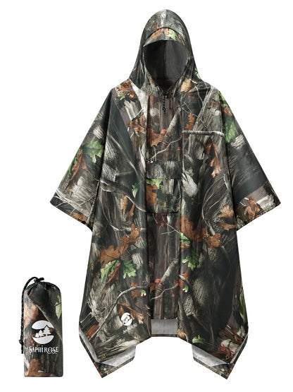 SaphiRose Double Layer Rain Poncho, Waterproof Thick Hooded Raincoat 3-in-1