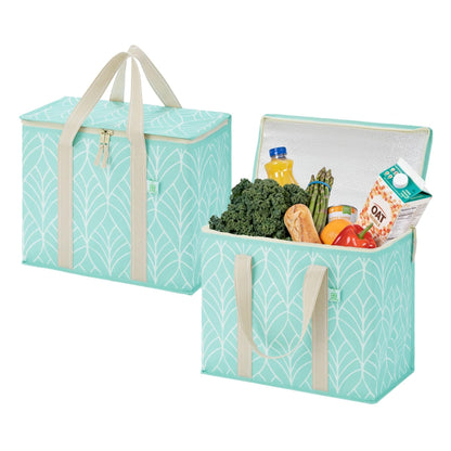 VENO 2 Pack Insulated Grocery Bags, Hard Bottom, Light Blue