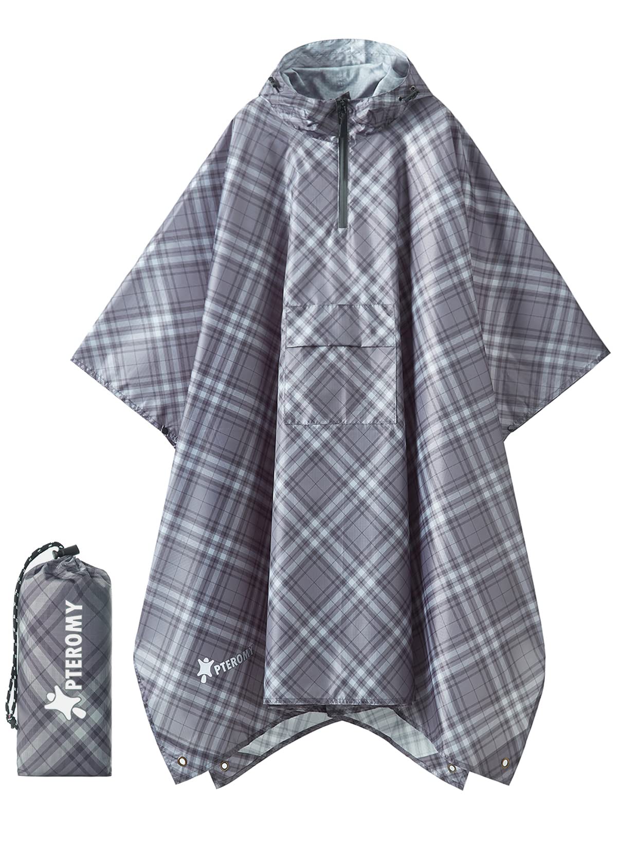 PTEROMY Hooded Rain Poncho for Adults, Reusable Waterproof Raincoat