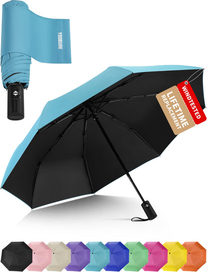 Yoobure Compact Travel Umbrella - Windproof Umbrellas for Rain, Small Portable UV Umbrella for Sun Protection, Folding Automatic Umbrellas in Lightweight for Car, Backpack, Walking, Kids, Women