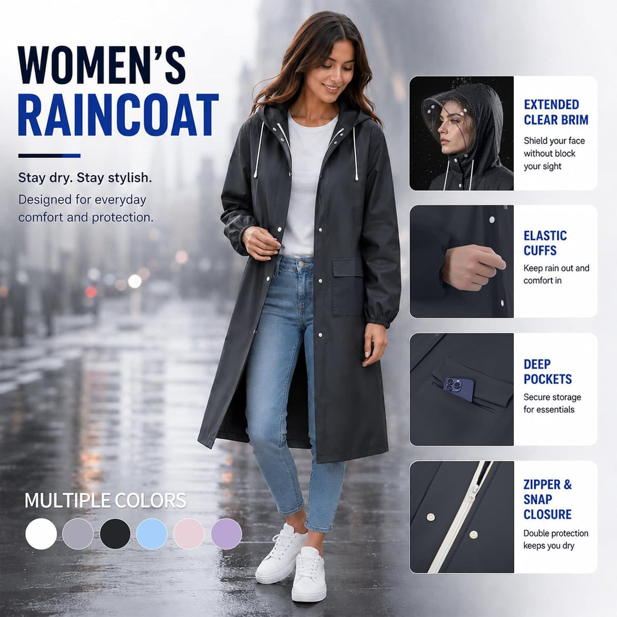 Women's EVA Raincoat, Waterproof Hooded Long Rain Poncho