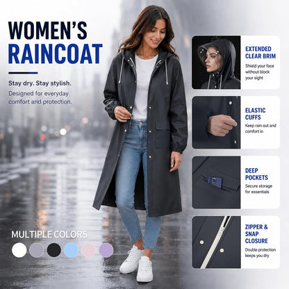 Women's EVA Raincoat, Waterproof Hooded Long Rain Poncho