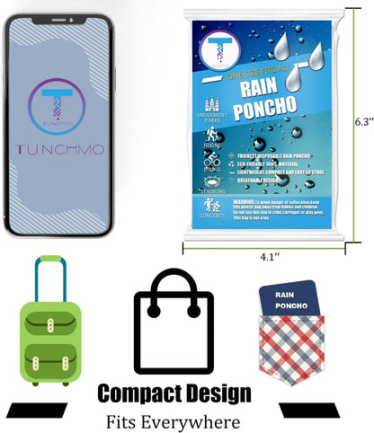 TUNCHMO Disposable Rain Ponchos for Adults & kids 6 Pack Extra Thick