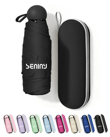 Seniny Mini Travel Umbrella with Case, Compact Pocket Size UV Sun & Rain