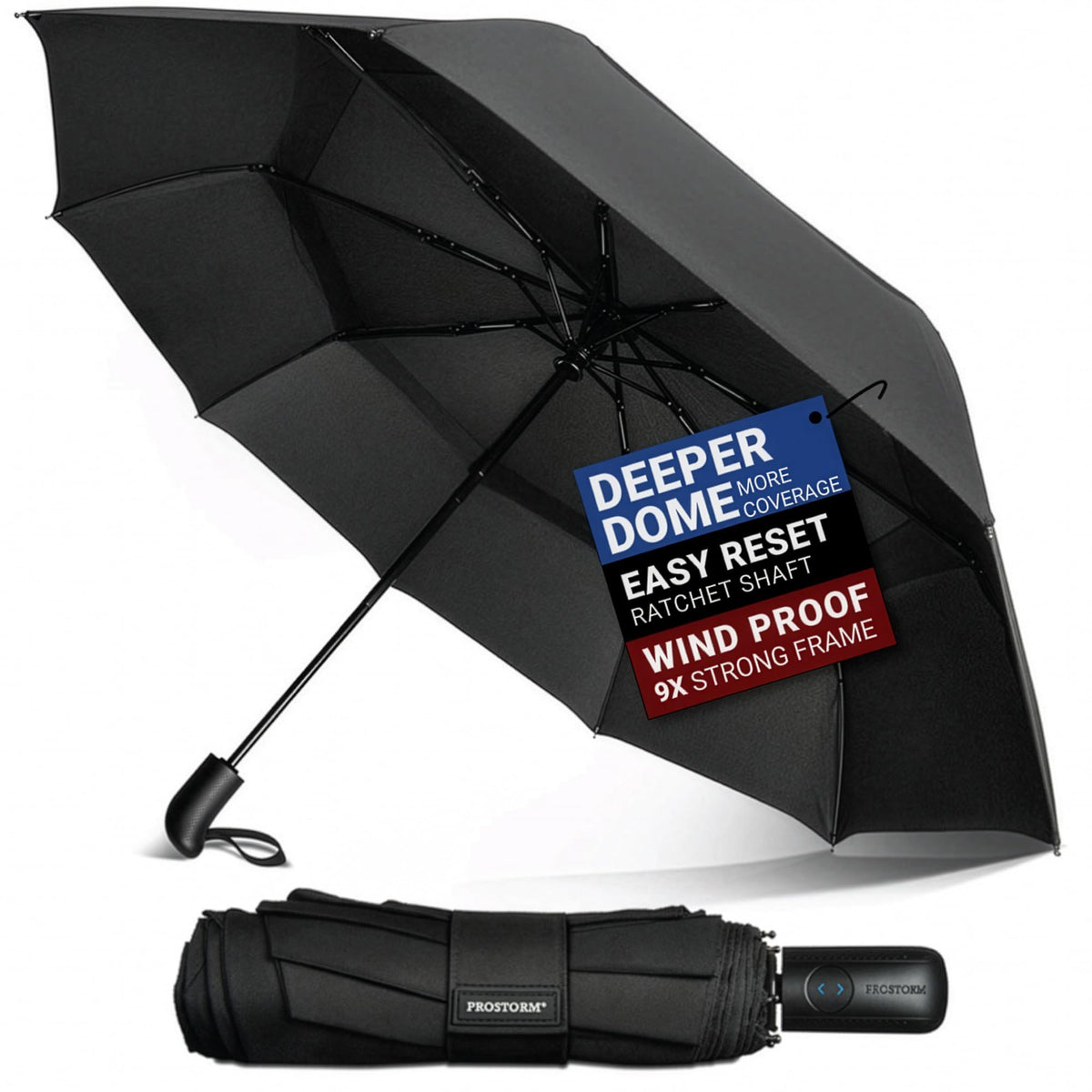 Prostorm Compact Travel Umbrella, Portable Windproof Umbrella for Rain