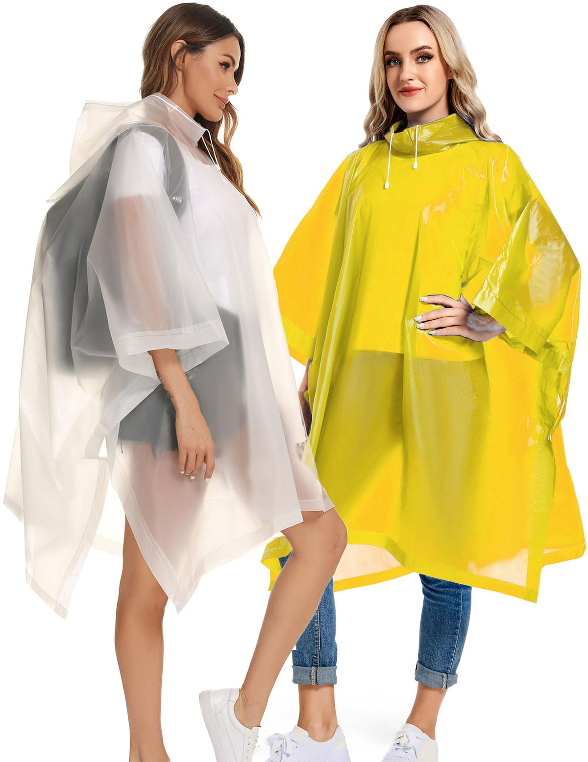 2 Pack Rain Ponchos for Adults Reusable - Raincoats Survival Emergency Heavy Duty Rain Coat with Drawstring Hood