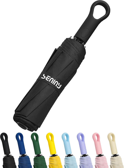 Seniny Umbrellas for Rain with Ring Buckle - Travel Umbrella Compact for Backpack, Car, Walking, Automatic UV Umbrella for Sun Protection, Small Portable & Folding Umbrellas for Windproof, Women Kids