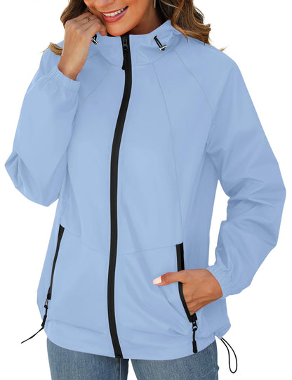 Avoogue Rain Jacket for Women Waterproof Lightweight Windbreaker Jacket with Hood Packable Raincoat with Pockets S-3XL