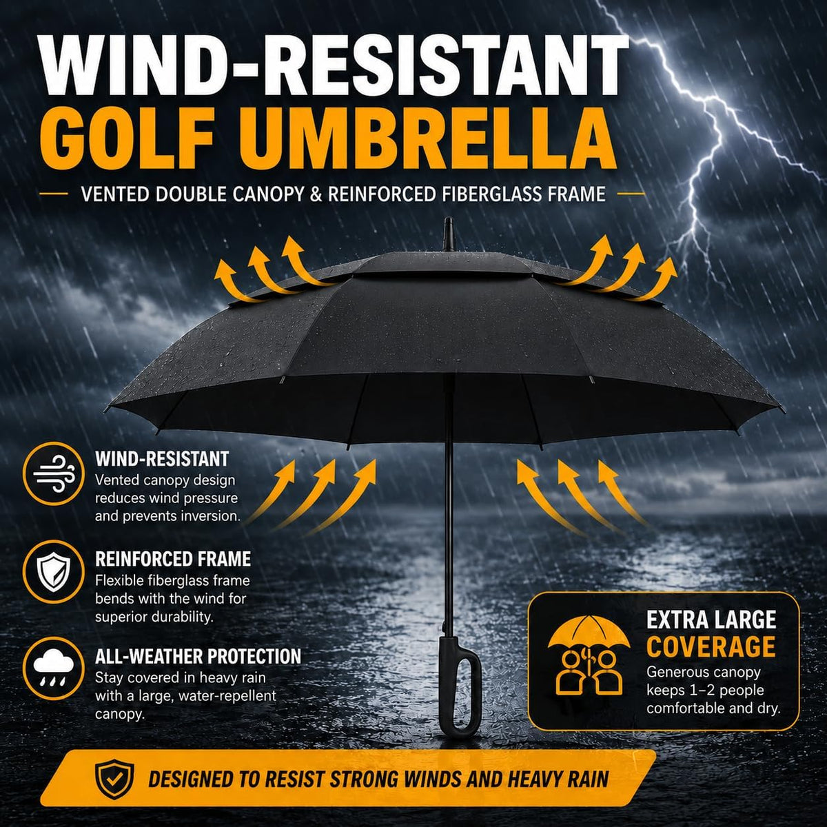 QWB 54 Inch Large Golf Umbrella With Auto Open Windproof