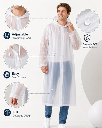 Rain Ponchos for Adults - 4 Pack Reusable EVA Waterproof Rain Jackets