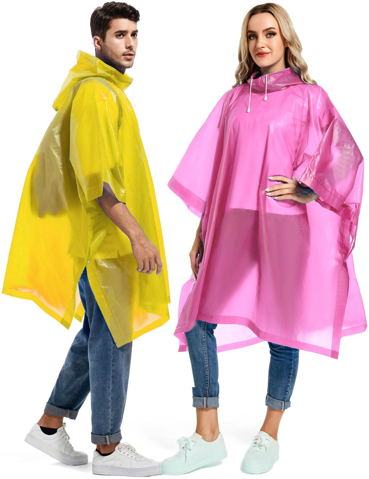 2 Pack Rain Ponchos for Adults Reusable - Raincoats Survival Emergency Heavy Duty Rain Coat with Drawstring Hood