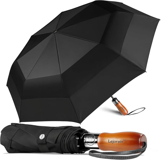 Windproof Golf Umbrella Large 54 Inch Folding Auto Open Close Wood Handle