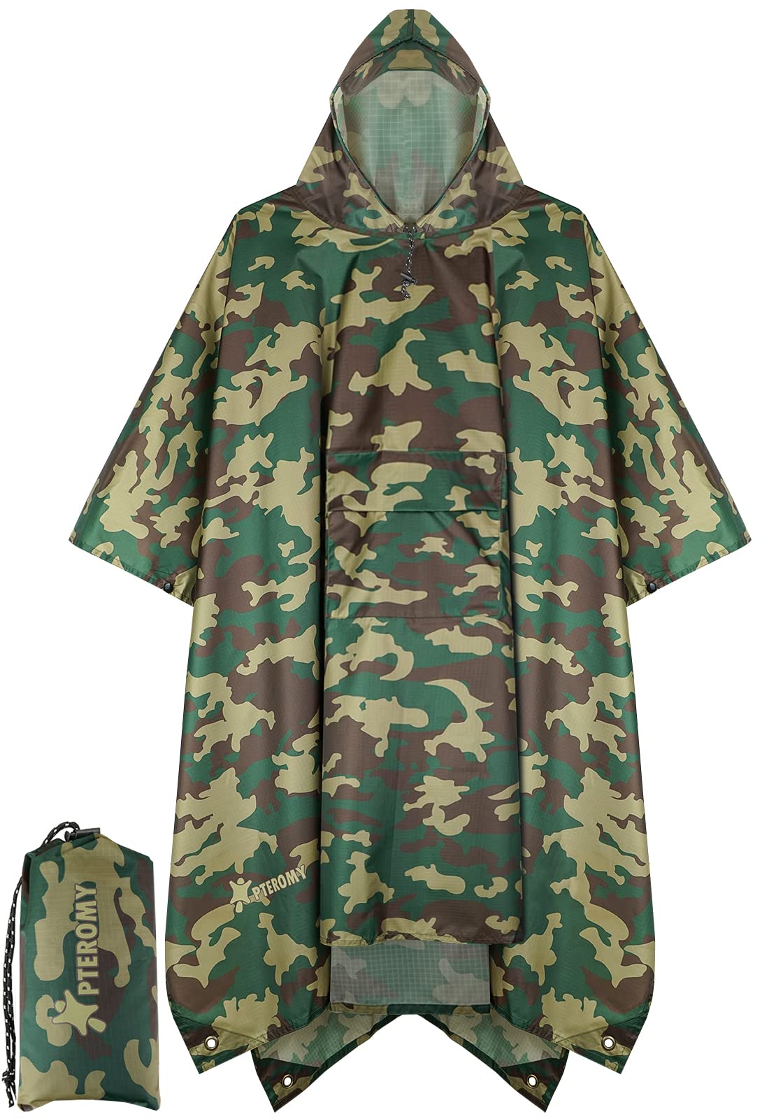 PTEROMY Hooded Rain Poncho for Adults, Reusable Waterproof Raincoat