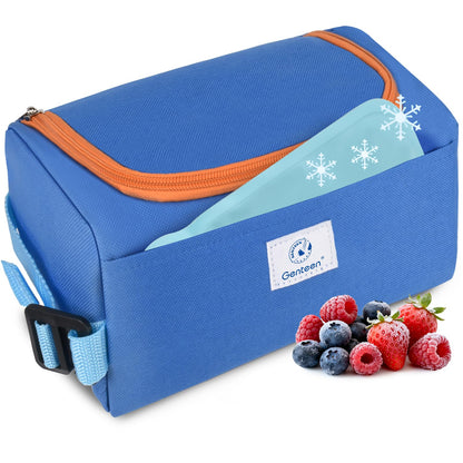 Genteen Small Cooler Bag with Ice Packs, Insulated Leakproof Reusable Lunch & Snack Tote, BPA free Thermal Cooler Bag for School, Travel, Work and Daily Use,Blue