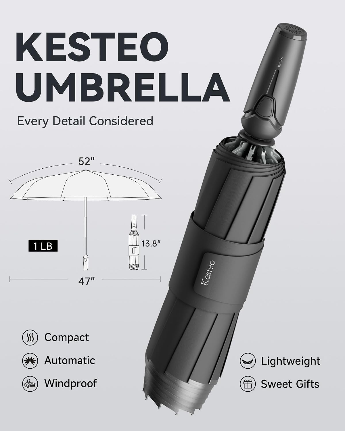Windproof Travel Umbrella for Rain, Withstand 85MPH Winds, 52 Inch Automatic Reverse Fold Umbrellas Easy Auto Open Close, Portable Compact Umbrella Includes Cover Bag, Perfect for Travel, Car, Commute, Women Men, Backpack
