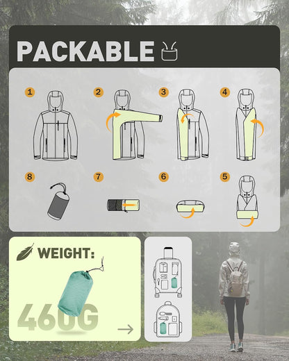 33,000ft Packable Rain Jacket for Women Waterproof Raincoats with Hood