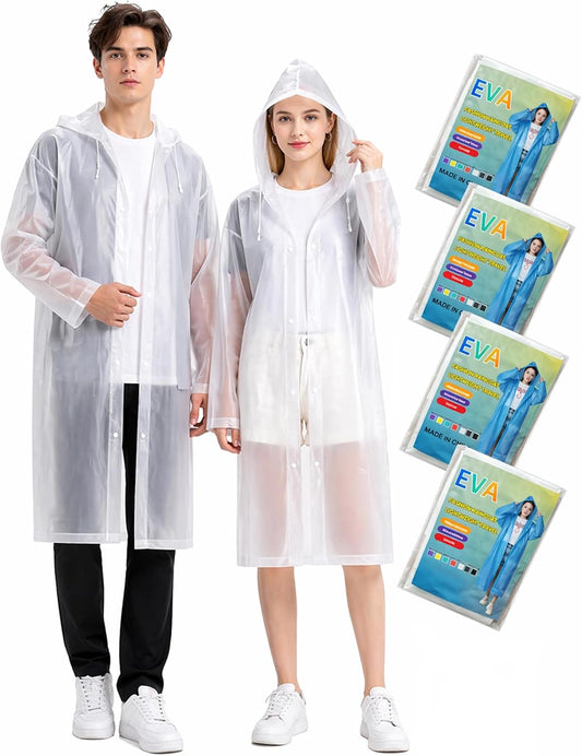 Rain Ponchos for Adults - 4 Pack Reusable EVA Waterproof Rain Jackets