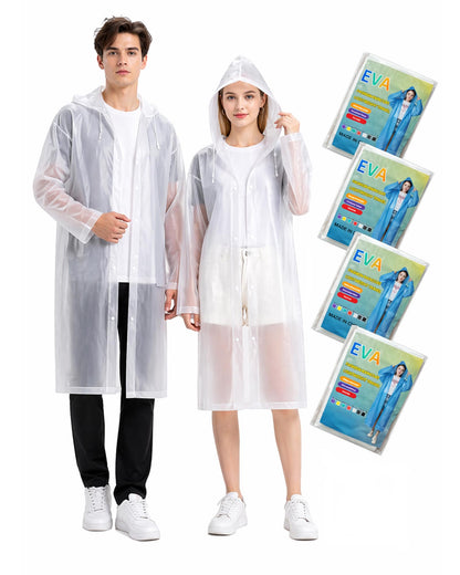 Rain Ponchos for Adults - 4 Pack Reusable EVA Waterproof Rain Jackets