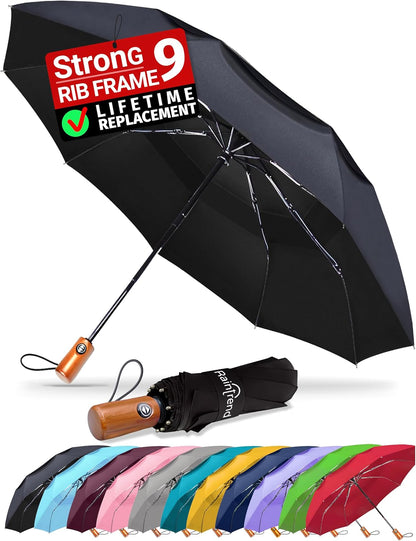 Raintrend Windproof Travel Umbrellas for Rain Automatic +10% Bigger Canopy Strong Frame Compact Folding Portable Umbrella for Women Men Backpack Purse