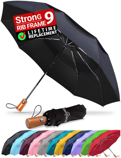 Raintrend Windproof Travel Umbrellas for Rain Automatic +10% Bigger Canopy Strong Frame Compact Folding Portable Umbrella for Women Men Backpack Purse