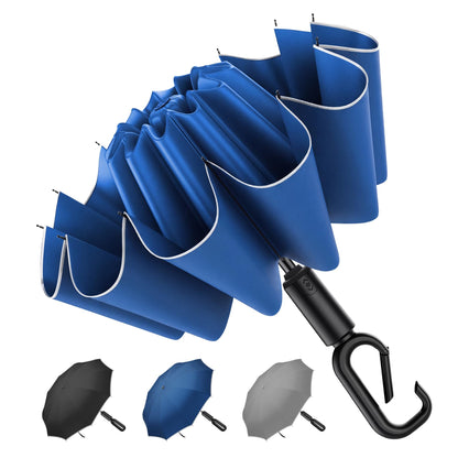 Auto Reverse Folding UV Travel Umbrella, Rain Sun Use, 360 Reflective