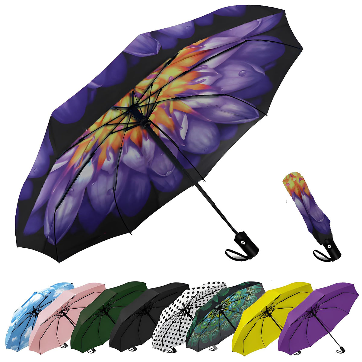 SIEPASA Windproof Travel Umbrella - Automatic Compact Folding Umbrella for Rain, Small Portable Windproof Umbrellas for Men Women and Teenagers (Navy Blue)