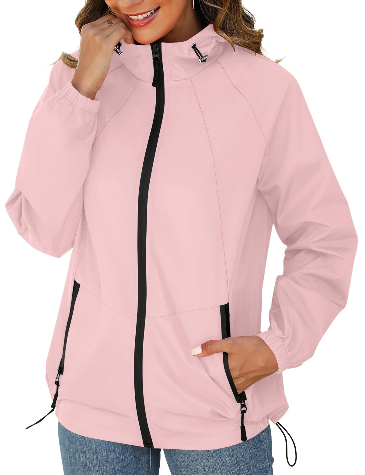 Avoogue Rain Jacket for Women Waterproof Lightweight Windbreaker Jacket with Hood Packable Raincoat with Pockets S-3XL