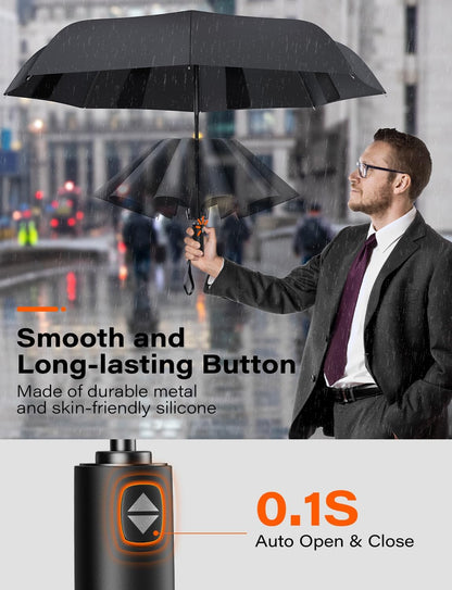 Auto-Tidy Travel Compact Umbrella for Rain, with Self-Folding Canopy Design