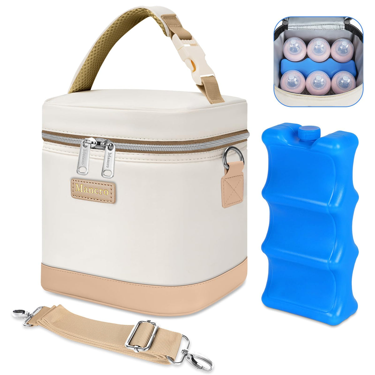Mancro Breastmilk Cooler Bag with Ice Pack Fits 6 Baby Bottle Up to 9 Ounce