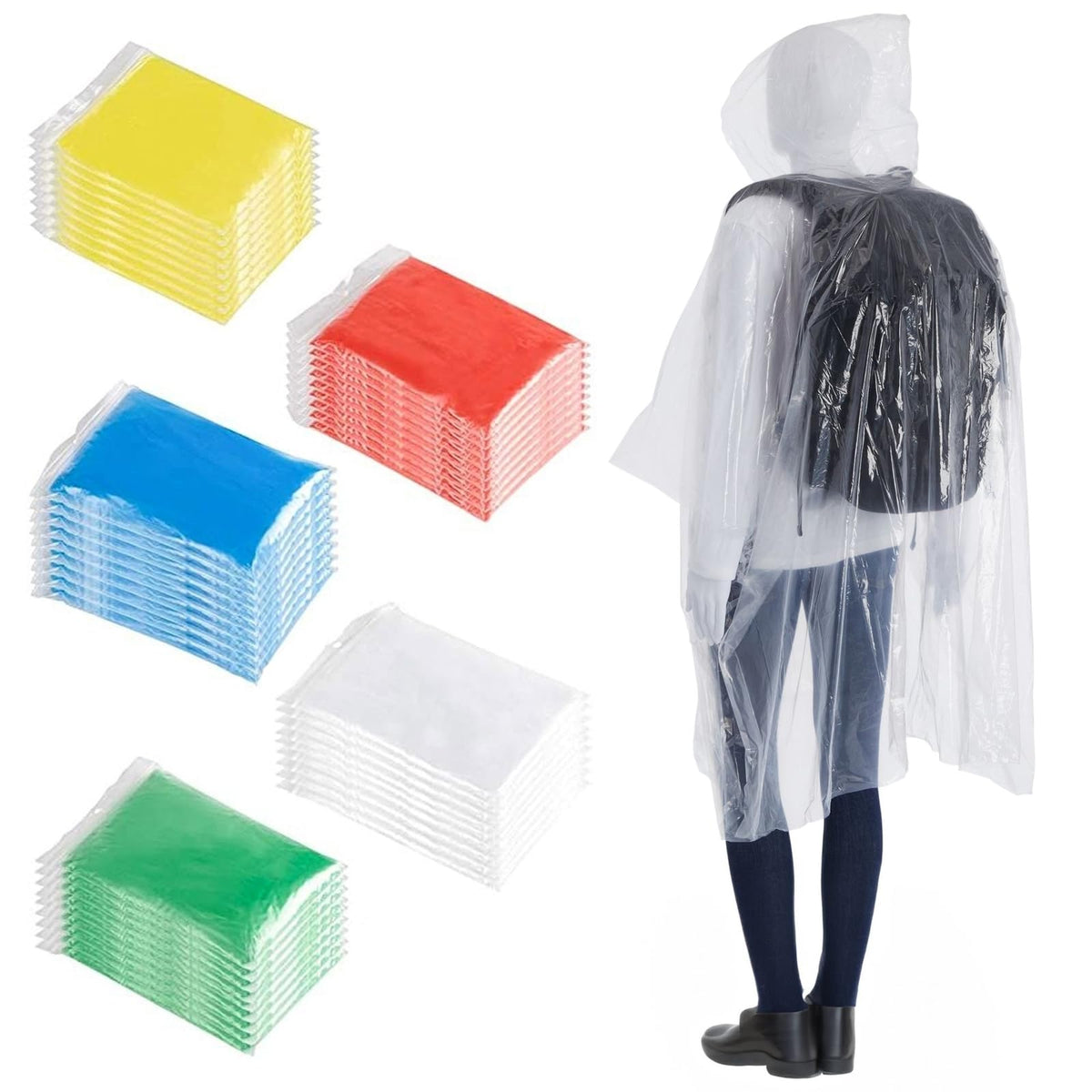 Juvale Raincoat Plastic Disposable Rain Ponchos with Hood - Bulk Emergency Rain Cover