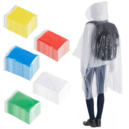 Juvale Raincoat Plastic Disposable Rain Ponchos with Hood - Bulk Emergency Rain Cover