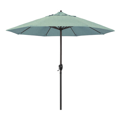 California Umbrella 9' Rd Sunbrella Aluminum Patio Umbrella, Crank Lift, Auto Tilt, Bronze Pole, Pacific Blue