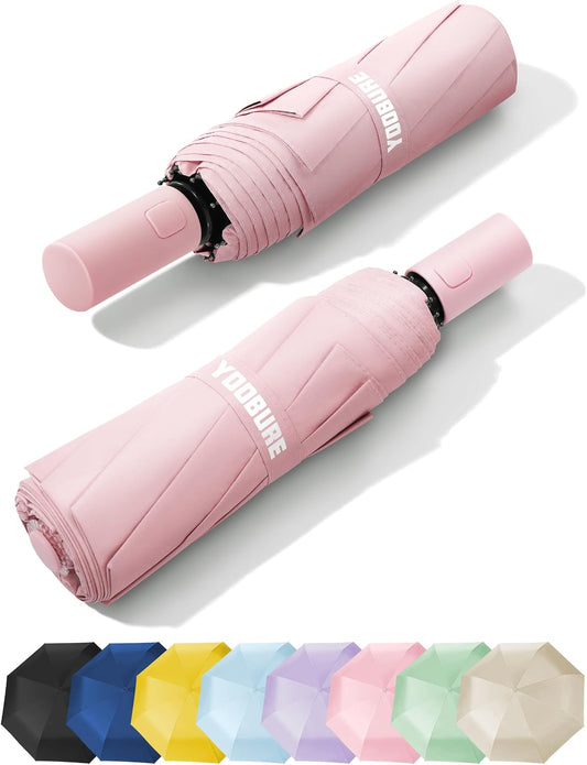 Yoobure Automatic Travel Umbrellas for Rain - Portable & Compact Umbrella for Backpack, Car, UV Umbrellas for Sun Protection, Windproof Folding Small Umbrella in Macaron for Kids, Women, Colorful