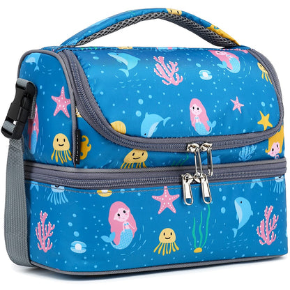 FlowFly Double Decker Cooler Insulated Lunch Bag Large Tote for Boys, Girls, Men, Women, With Adjustable Strap,Black