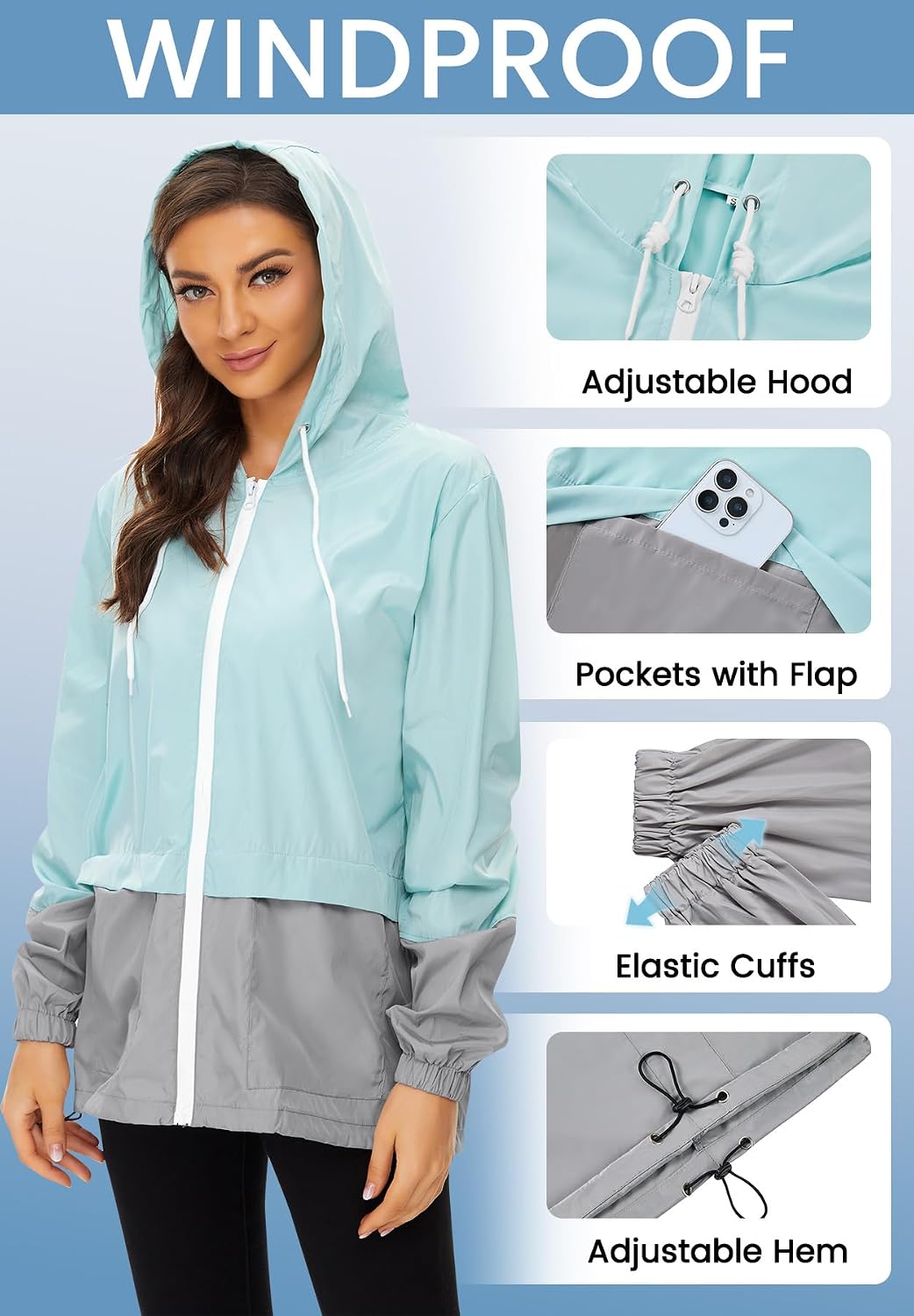 Zando Lightweight Rain Jacket Women Packable Waterproof Raincoat with Hood