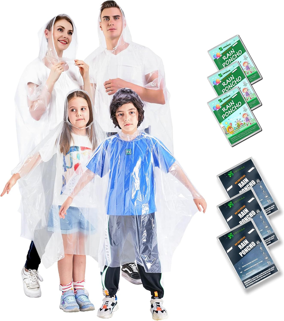 Disposable Rain Ponchos for Kids & Adults 6/10 Pack Extra Thick