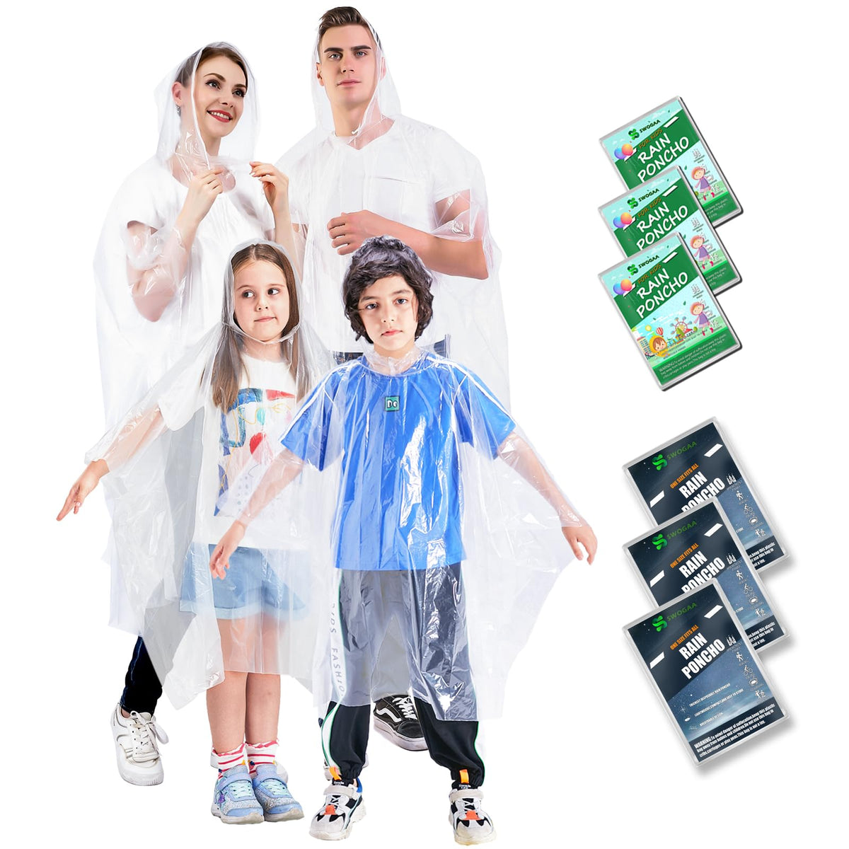 Disposable Rain Ponchos for Kids & Adults 6/10 Pack Extra Thick