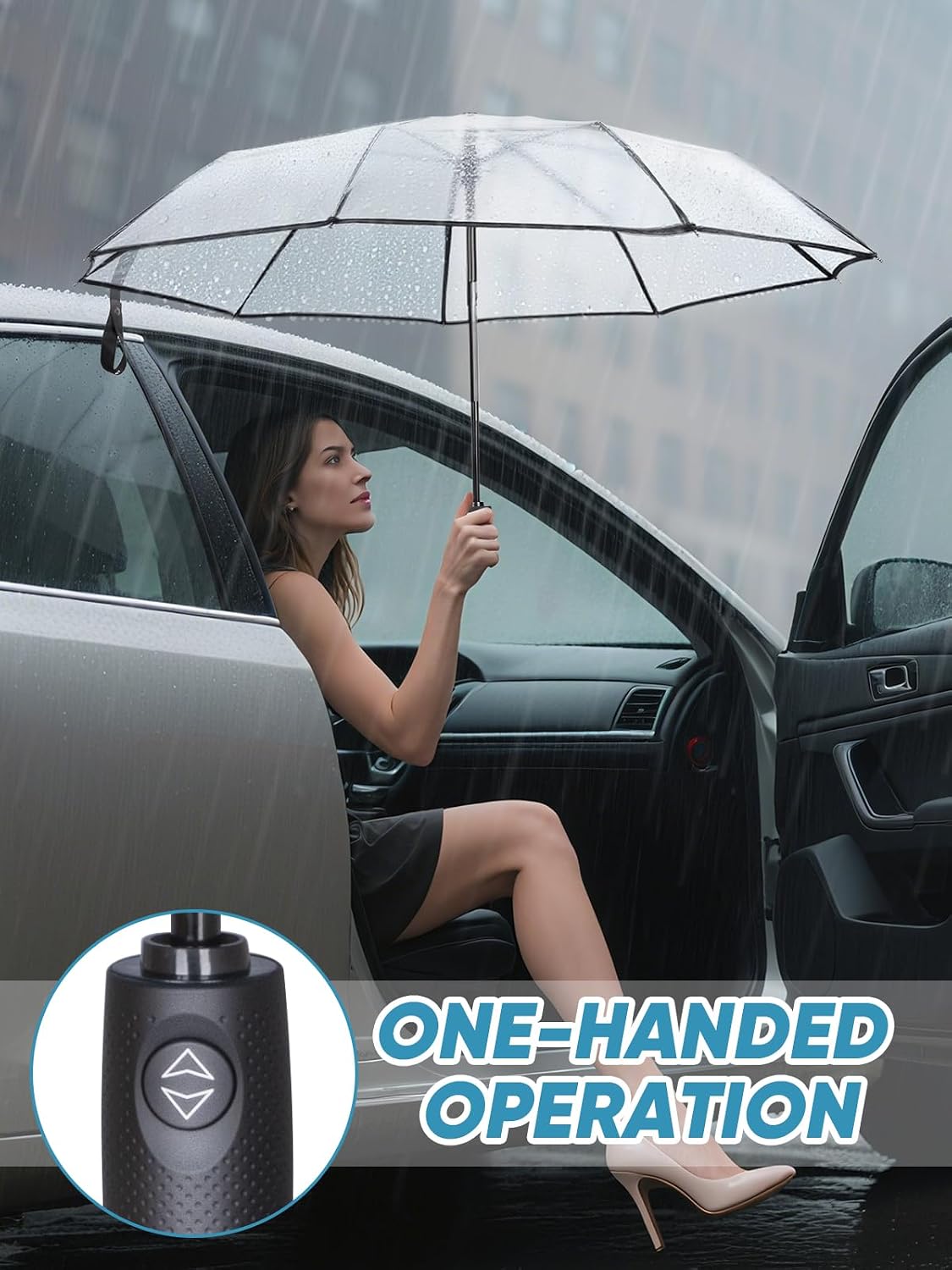 PTEROMY Windproof Travel Umbrellas for Rain and Sun, Withstands 85MPH Winds Auto Open Close Folding Umbrella with Ergonomic Handle, Quick Dry Canopy for Commuting or Backpack