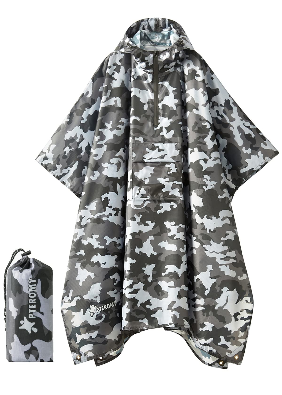 PTEROMY Hooded Rain Poncho for Adults, Reusable Waterproof Raincoat