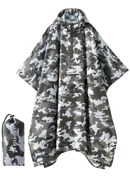 PTEROMY Hooded Rain Poncho for Adults, Reusable Waterproof Raincoat