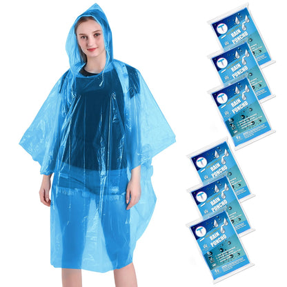 TUNCHMO Disposable Rain Ponchos for Adults & kids 6 Pack Extra Thick