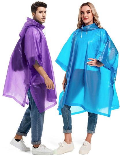 2 Pack Rain Ponchos for Adults Reusable - Raincoats Survival Emergency Heavy Duty Rain Coat with Drawstring Hood