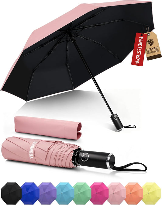 Yoobure Compact Travel Umbrella, Windproof Automatic Folding UV Sun & Rain