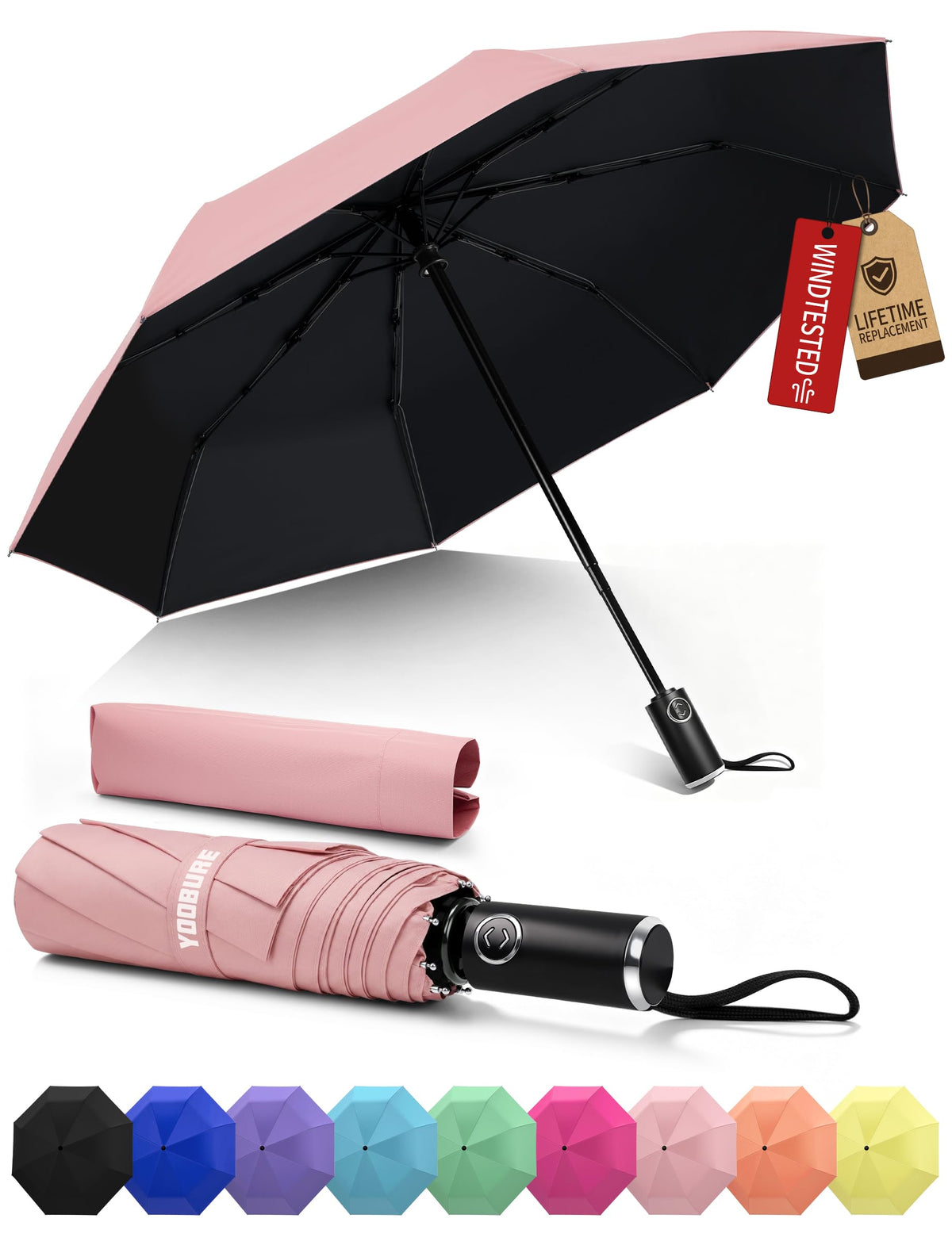 Yoobure Compact Travel Umbrella, Windproof Automatic Folding UV Sun & Rain