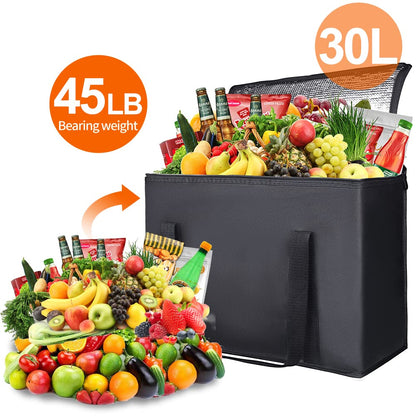 Bodaon 1-Pack Insulated Reusable Grocery Shopping Bags, X-Large, Black