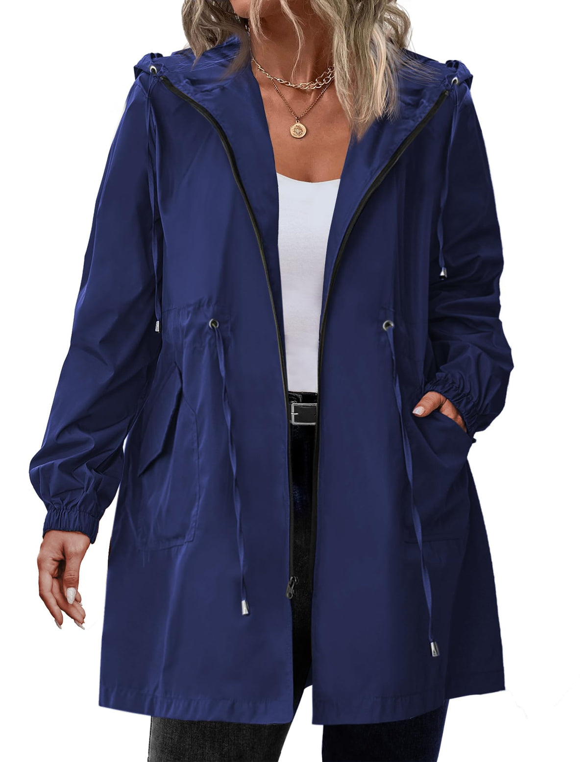 IN'VOLAND Women's Rain Jacket Plus Size Long Raincoat Waterproof Jackets