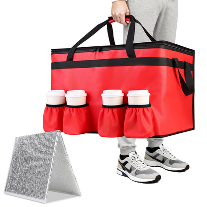 Insulated Food Delivery Bag with 4 Cup Holders, XXX-Large, Red