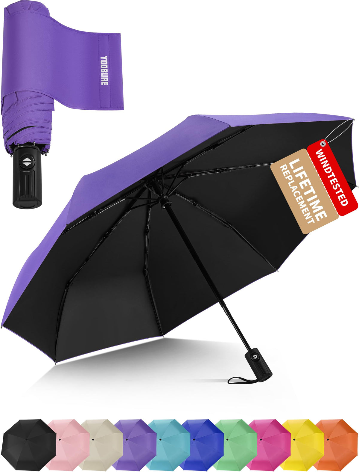 Yoobure Compact Travel Umbrella - Windproof Umbrellas for Rain, Small Portable UV Umbrella for Sun Protection, Folding Automatic Umbrellas in Lightweight for Car, Backpack, Walking, Kids, Women
