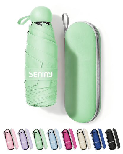 Seniny Mini Travel Umbrella with Case, Compact Pocket Size UV Sun & Rain